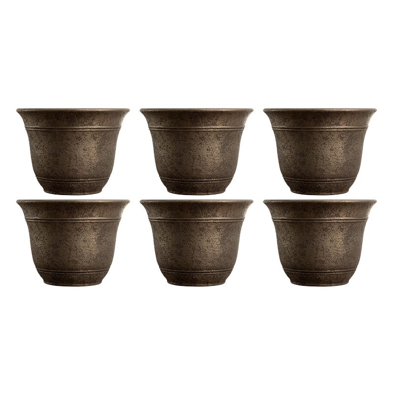 The HC Companies 13 Inch Wide Sierra Round Traditional Plastic Indoor Outdoor Home Planter Pot for Garden Plants and Flowers, Nordic Bronze (6 Pack), 1 of 4