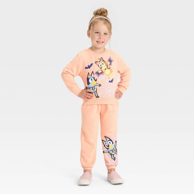 Toddler Girls' 2pc Bluey Halloween Fleece Sweatshirt and Pants Set - Orange