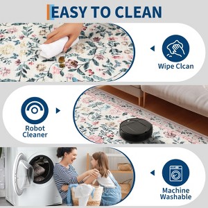 Modern Washable Living Room Rugs, Vintage Floral Non Slip Rugs, Dormitory Low Pile Stain Resistant Floor Mats - 1 of 4