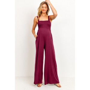 Hello Miz Women's Sleeveless Smocked Neck Maternity Jumpsuit Romper - 1 of 3