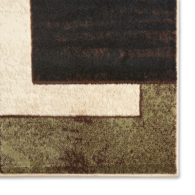 Mason Brown and Green Geometric Polypropylene Area Rug 7'10" x 10'6"