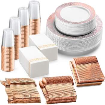 Chateau Fine Tableware 252-Piece Rose Gold Plates, Napkins, Party Supplies, Dinnerware For Adults (36 Sets)