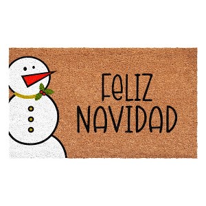 HomeRoots 17" X 29" Brown White And Black Christmas Outdoor Coir Door Mat - 1 of 4