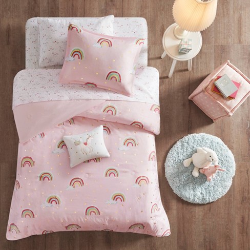 Kawaii Rainbow Bedding Duvet Set: 100% Cotton Flat Bed Sheet and