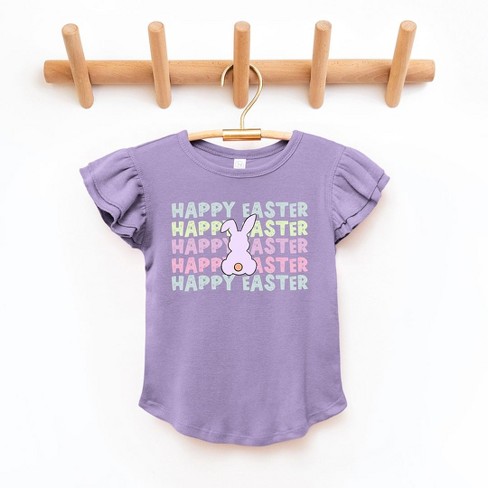 The Juniper Shop Pastel Happy Easter Stacked Toddler Flutter Sleeve Tee ...