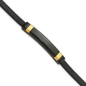 Black Bow Jewelry Black & Gold Tone Plated Stainless Steel Leather I.D. Bracelet, 8.5 In - 1 of 4