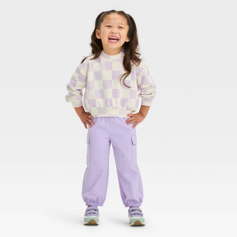 Grayson Mini Toddler Girls' Oversized French Terry Checkered Crewneck Sweatshirt - Purple, 3 of 9