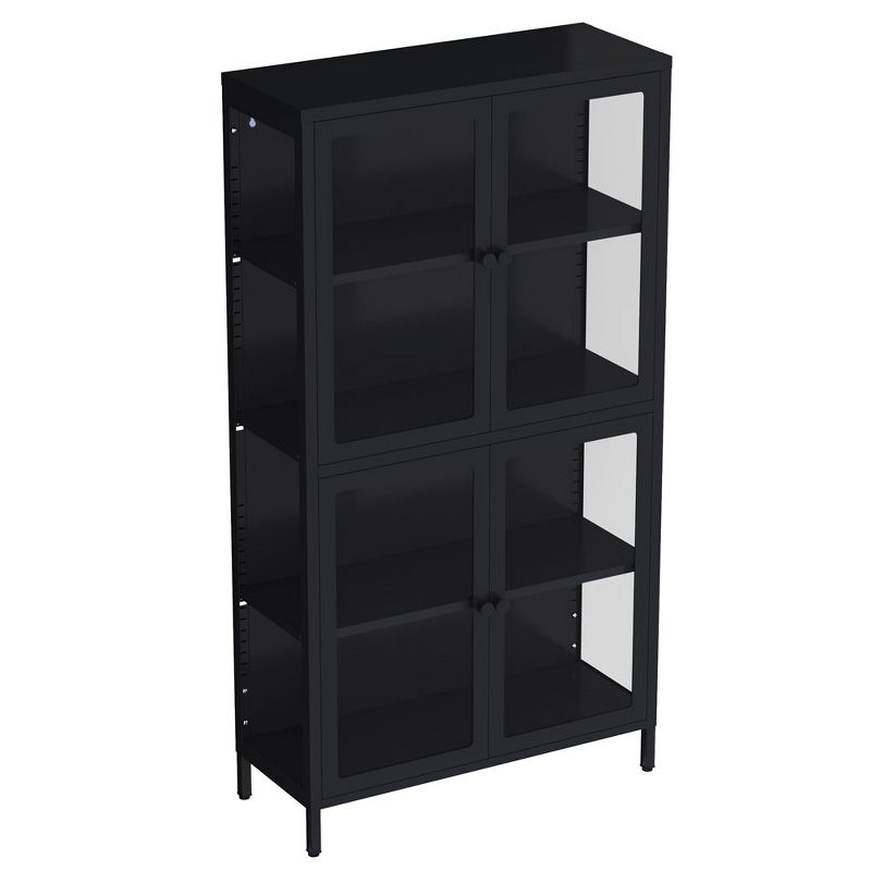 Glass Display Cabinet With Glass Doors 4-Tier Adjustable Shelves Modern Bookshelf Cabinet For Home Living Room Office, 1 of 7