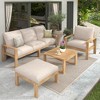 FIONECA 4-Piece Outdoor Acacia Wood Sectional Sofa Set with Cushions - 2 of 4