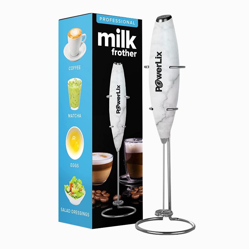 PowerLix Milk Frother Handheld Battery Operated Electric Whisk Foam Maker For Coffee - With Stainless Steel Stand Included, 1 of 5