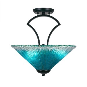 Toltec Lighting Zilo 3 - Light Flush Mount in  Matte Black with 16" Teal Crystal Shade - 1 of 1