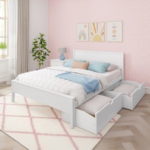 Max & Lily Queen Bed with Storage Drawers, Solid Wood Bed Frame with Panel Headboard, Wood Slat Support, No Box Spring Needed - 1 of 4