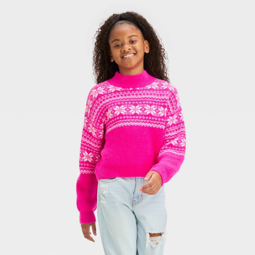 Girls' Mock Neck Pullover Sweater - art class™ Pink L