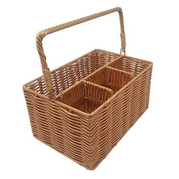 KOVOT Poly-Wicker Woven Cutlery Storage Organizer Caddy Tote Bin Basket for Kitchen Table, Measures 9.5" x 6.5" x 5" - Brown