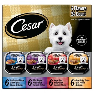 Cesar Loaf and Topper in Sauce Chicken, Cheese, Potato, Steak, Beef  and Bacon Flavor Variety Pack Small Breed Wet Dog Food - 3.5oz/24ct - 1 of 4