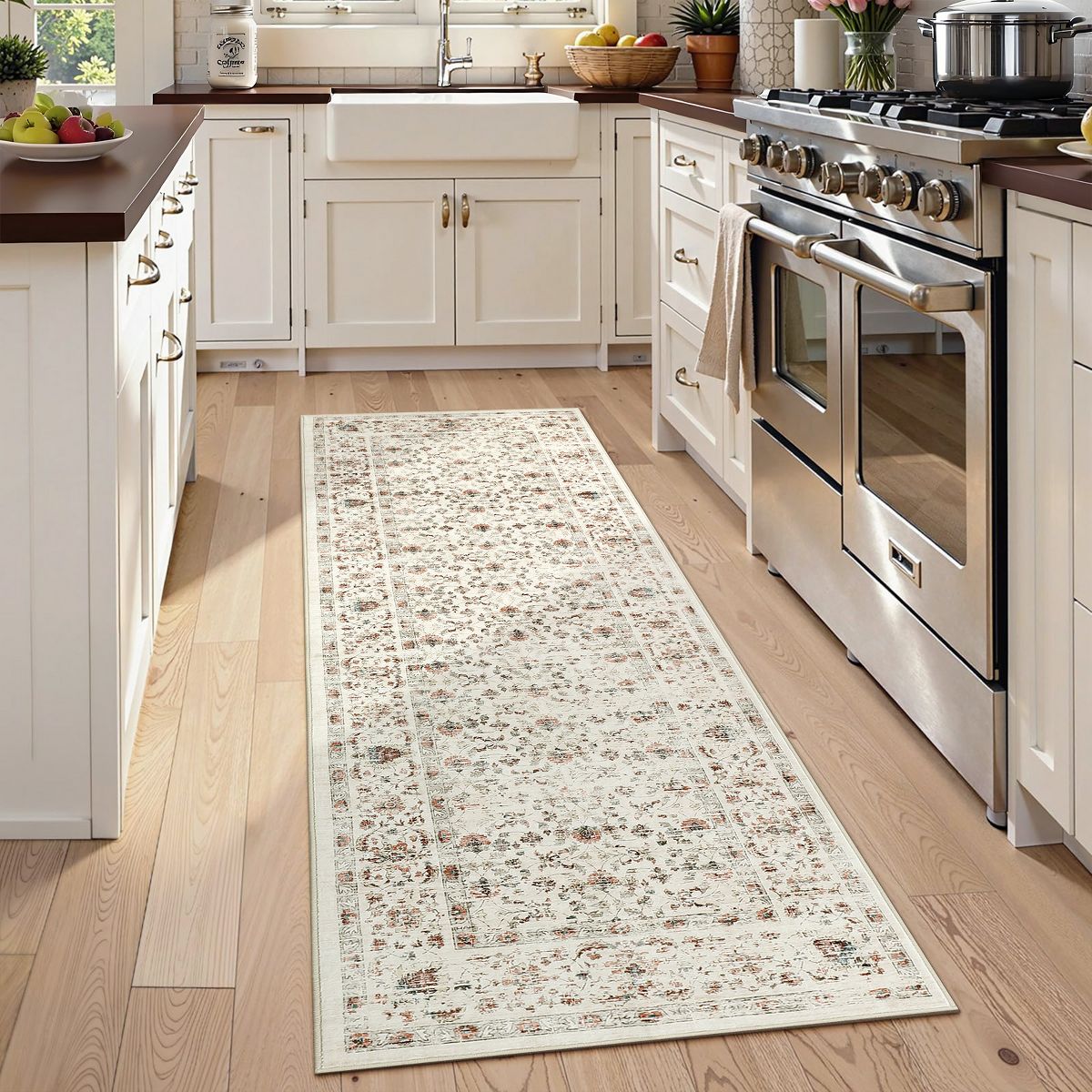 Garvee Vintage Floral Print Area Rug Washable Living Room Bedroom Area Rug Soft Non Slip Low Pile Carpet - thumbnail 3