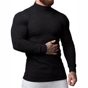 Clearlove Men’s Stretch Muscle Fit Turtleneck Long Sleeve Knit T-Shirt Slim Casual Essential - 1 of 4