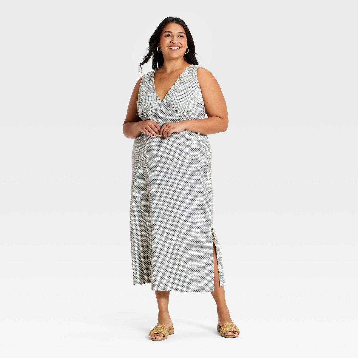 Women's Seersucker Midi Dress - A New Day™ Cream Plaid - thumbnail 4