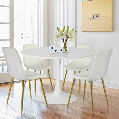 Haven90+Bingo 5-Piece Round-Shaped Dining Table Set With 4 Velvet Upholstered Chairs Gold Legs -Maison Boucle‎
