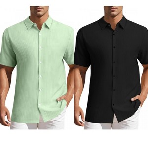 INSPIRE CHIC Men's Summer Point Collar Short Sleeves Button Down Linen Shirts 2 Packs - 1 of 4