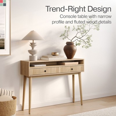 Natural Oak Fluted Console Table with Black Knobs