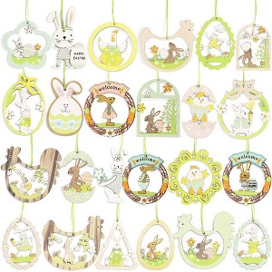 Juvale 24 Pack Easter Wood Ornaments for Tree Decorations, Spring Arts and Crafts, Rustic Farmhouse Décor, 3 x 3 In - 1 of 4