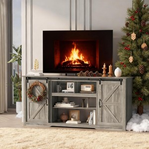 Coucheta 70" Farmhouse TV Stand, Rustic Wood Entertainment Center with Adjustable Shelves, Sliding Barn Door&Open Storage, TV Console Table for Home - 1 of 4