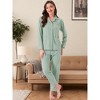 INSPIRE CHIC Women's Lounge Set Cotton Ribbed Button Up Long Sleeve Pants Pattern with Pocket Pajama Set Loungewear - 3 of 4