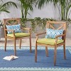 Perla 2pk Acacia Wood Patio Dining Chairs - Teak/Green - Christopher Knight Home - 2 of 4