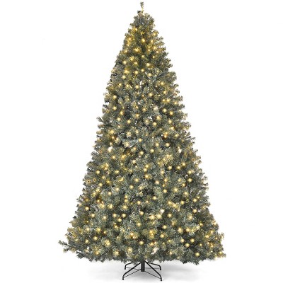 Tangkula 9'LED Lights Pre-lit Artificial Christmas Tree PVC Hinged Branches w/ 700 Warm White Lights