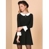 Allegra K Women's Peter Pan Collar Contrast Button Decor Long Sleeve Flare Dress - 2 of 4