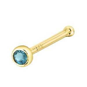 Jewelry Avalanche 22G 14K Gold Bezel-set Blue Topaz Ball-end Nose Stud - 1 of 3