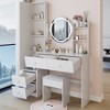 VYNXARIA Full Body Mirror Cabinet&Round Mirror Vanity Table&Cushioned Stool,Large Desktop, Multi-layer High Capacity Storage,White - 3 of 4