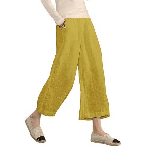 ECUPPER Womens Cotton Cropped Pants Loose Fit Wide Leg Capri Casual Plus Size Elastic Waist Trousers - 1 of 4