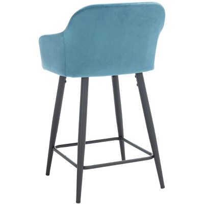 Denim Blue Velvet and Black Metal Counter Stool
