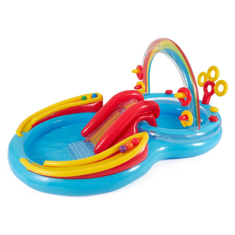 Intex Rainbow Slide Inflatable Pool and Water Slide Ring Center, 1 of 7