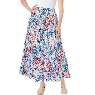 Woman Within Plus Size Pull-On Elastic Waist Crinkle Printed Skirt