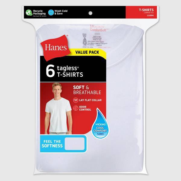 Camiseta de Cuello Redondo para Hombre Hanes 6 Piezas - Blanco 4