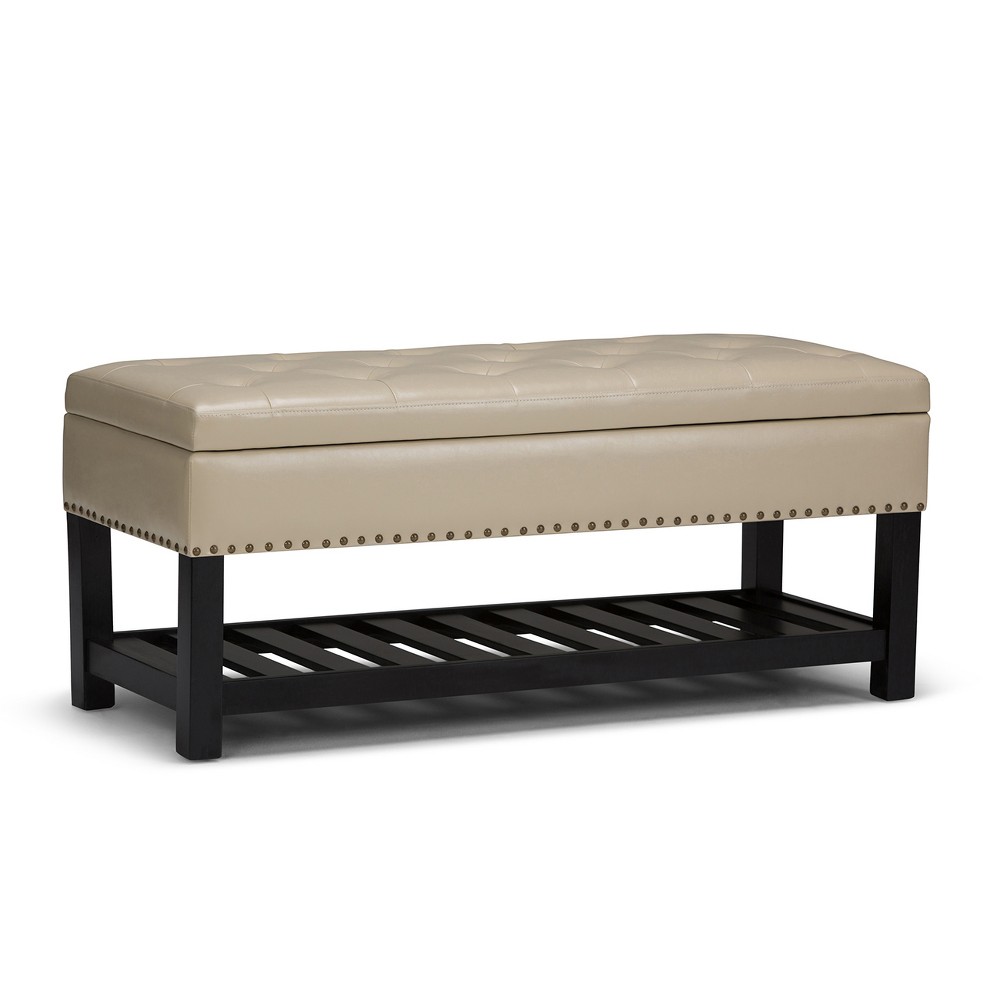 Photos - Pouffe / Bench 43" Riley Storage Ottoman Bench Cream Faux Leather - WyndenHall