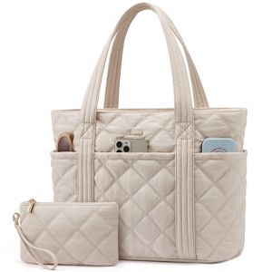 Puffer Tote Bag for Women, Quilted 15. Work Tote with Zipper, Large Travel Essentials Handbag - 1 of 4