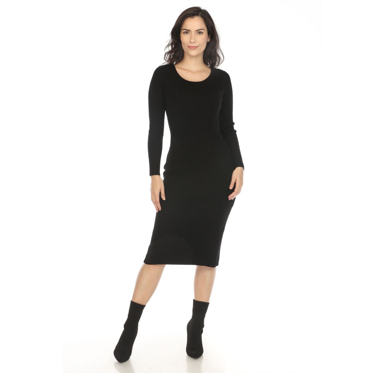 White Mark Women's Long Sleeve Rib Midi Sweater Dress
