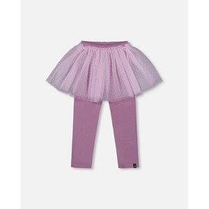 Deux par Deux Girl Leggings with Tulle Skirt Purple Gray - 1 of 4