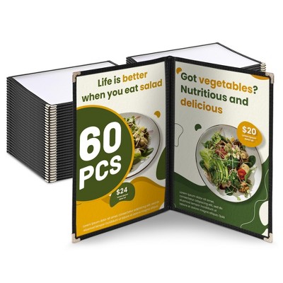 WeChef 60 Pack Restaurant Menu Covers 8.5 x 11" Book Style 2 Pages 4 Views