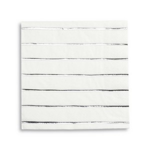 Daydream Society - Silver Frenchie Striped Large Napkins - Pack of 16 Paper Napkins - 1 of 1