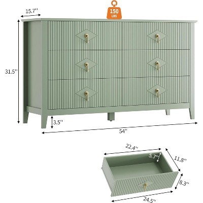 Fluted Dresser 54 Inch Wide, 6-Drawer Wood Dresser for Bedroom, Modern Chest of Drawers, Storage Organizer Cabinet for Living Room, Hallway
