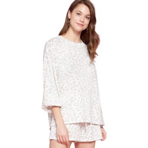 Slickblue Women's Loungewear Set, Leopard Print Knit, Drawstring Shorts and Pockets, 2-Piece, Light Grey, Size S-L - 1 of 4