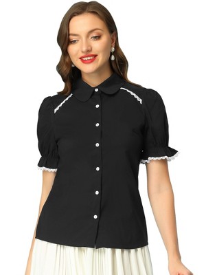Allegra K Women's Vintage Short Sleeve Peter Pan Collar Button Down Shirt