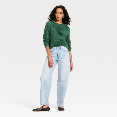 Women's Crochet Openwork Crewneck Pullover Sweater - Universal Thread
