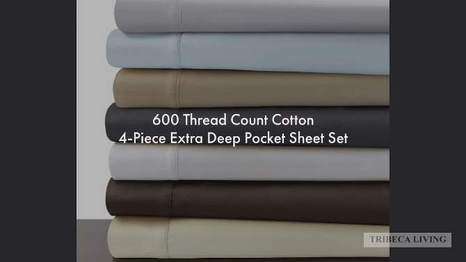 Tribeca Living King 600 Thread Count Cotton 4pc Deep Pocket Sheet Set King Sky, 2 of 5, play video