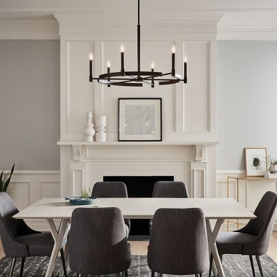 Elegant Black 6-Light Taper Candle Chandelier with Ribbed Column
